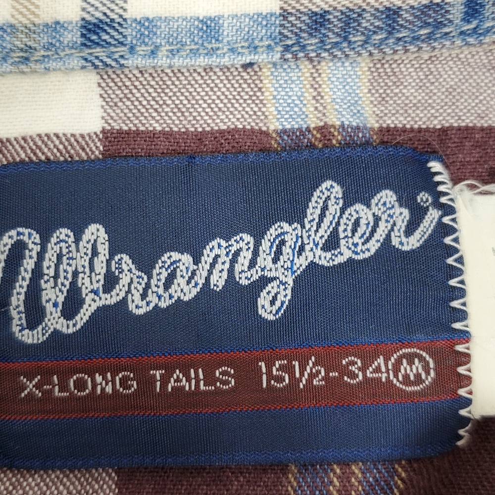 Vintage 70s plaid Wrangler button front shirt Size 15.5 - 34 Medium - Picture 2 of 10